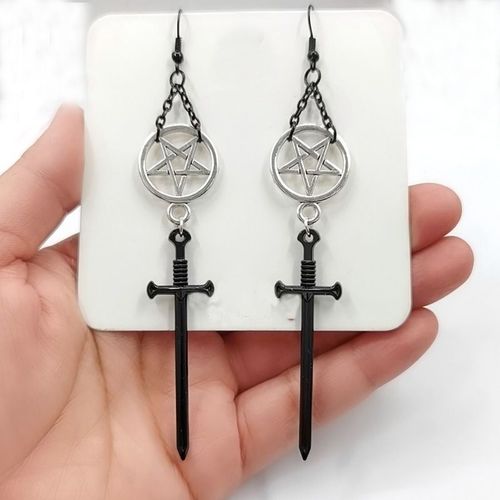 Boucles D'oreilles En Pentagramme Pour Femme, Bijoux Gothiques, Pendentif Dark The Holy Black Sword, Chaîne Noire, Tendance, Cadeau