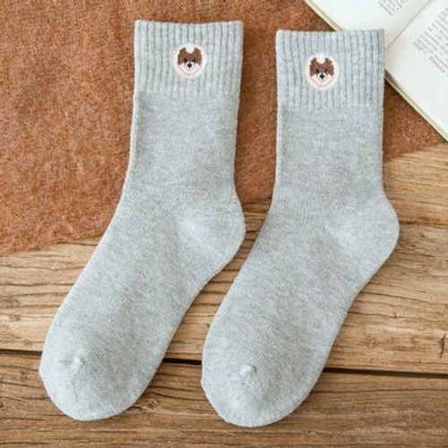 Chaussettes D'hiver En Coton Pour Femmes, Chaussettes Avec Motifs De Chiens Brodés, Mignonnes, Solides, Respirantes, Décontractées, Épaisses, Chaudes, Amusantes