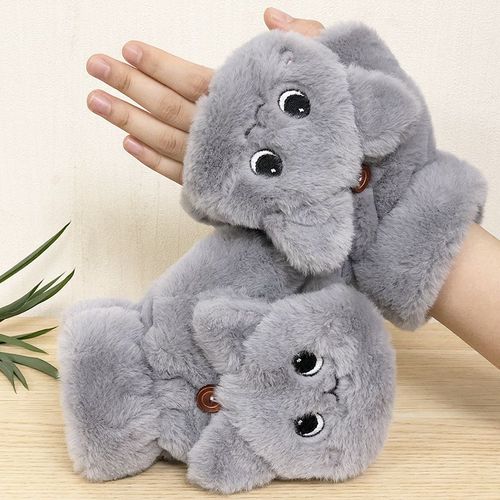 Mitaines Tricotées En Fourrure De Lapin Pour Femmes Et Filles, Gants Sans Doigts En Peluche, Gants Optiques Doux Et Chauds, Demi-Doigt Rabattable, Conduite, Hiver, Mignon