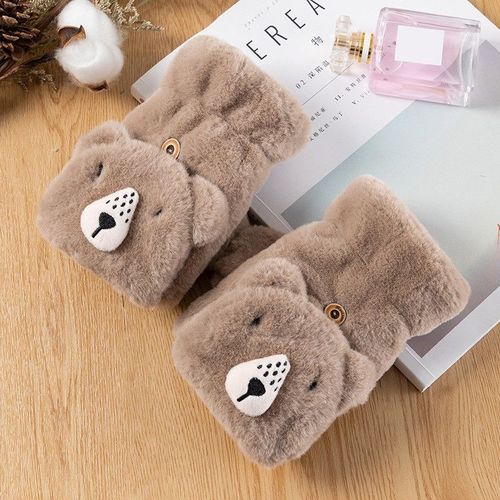 Mitaines Tricotées En Fourrure De Lapin Pour Femmes Et Filles, Gants Sans Doigts En Peluche, Gants Optiques Doux Et Chauds, Demi-Doigt Rabattable, Conduite, Hiver, Mignon