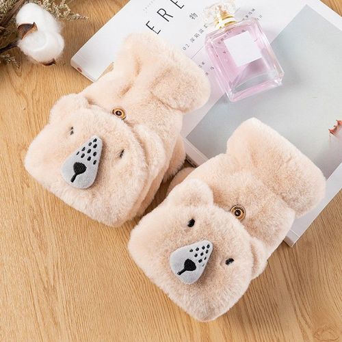 Mitaines Tricotées En Fourrure De Lapin Pour Femmes Et Filles, Gants Sans Doigts En Peluche, Gants Optiques Doux Et Chauds, Demi-Doigt Rabattable, Conduite, Hiver, Mignon