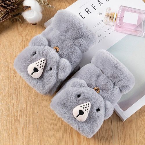 Mitaines Tricotées En Fourrure De Lapin Pour Femmes Et Filles, Gants Sans Doigts En Peluche, Gants Optiques Doux Et Chauds, Demi-Doigt Rabattable, Conduite, Hiver, Mignon