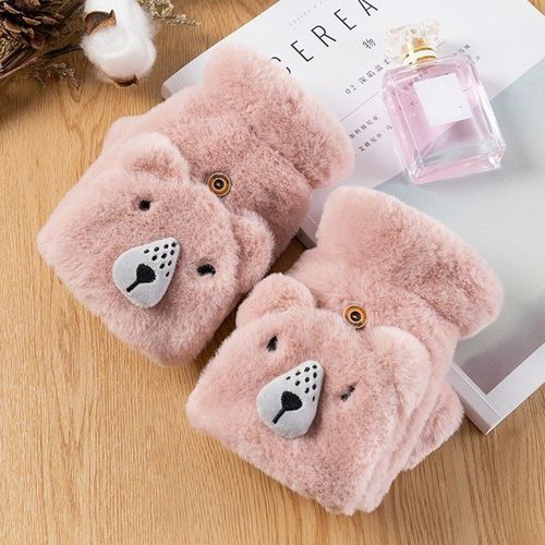 Mitaines Tricotées En Fourrure De Lapin Pour Femmes Et Filles, Gants Sans Doigts En Peluche, Gants Optiques Doux Et Chauds, Demi-Doigt Rabattable, Conduite, Hiver, Mignon
