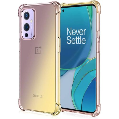Souple Coque Pour Oneplus 9, Etui Dégradé De Couleur Transparent Tpu, Renfort D'angle Transparente Protection Antichoc Housse Noir/Blond