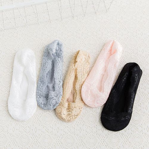 Chaussettes D'été Coordonnantes En Gel De Pton Pour Femmes Et Filles, 5 Paires, Bateau, Semelle Invisible En Coton, Coordonnantes