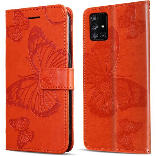 Coque Pour Galaxy A71 4g, Papillon Imprimé Housse En Cuir Pu Magnétique Portefeuille, Étui À Rabat Pour Samsung Galaxy A71 4g, Orange