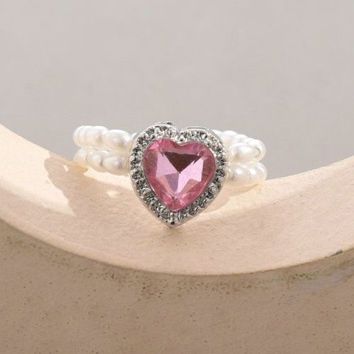 Bague Ouverte En Cristal Rose Coeur Pour Femme, Mariage, Matiques Double Perle, Bijoux Vintage De Luxe, 2022