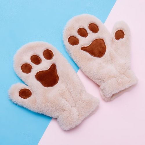 Gants De Cosplay En Peluche Pour Femmes Et Filles, Patte De Chat En Peluche Pour Dames, Fausse Fourrure Chaude D'hiver, Chaton Mignon, Tous Les Doigts