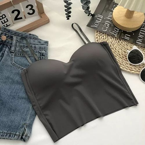 Haut Avec Soutien-Gorge Intégré Et Bretelles Spaghetti Pour Femme, Haut Court, Décontracté, À La Mode, Camisole Sexy, Sans Manches, Gilet Court, Y2k