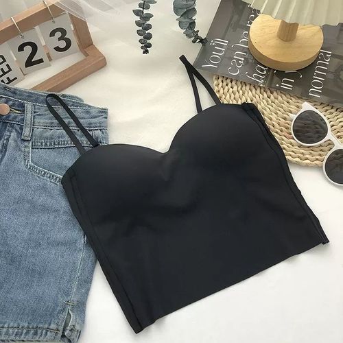 Haut Avec Soutien-Gorge Intégré Et Bretelles Spaghetti Pour Femme, Haut Court, Décontracté, À La Mode, Camisole Sexy, Sans Manches, Gilet Court, Y2k