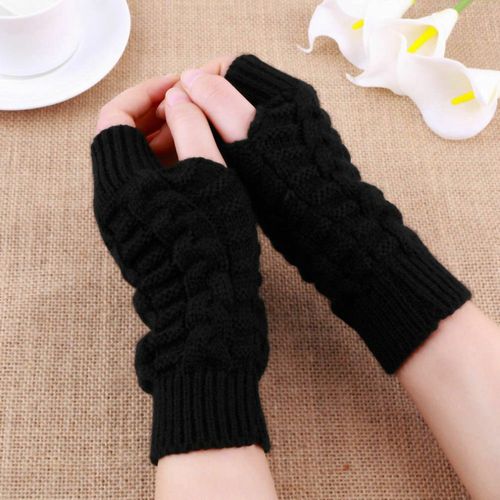 Gants Demi-Doigts Pour Femmes, En Laine, Doux Et Chaud, Tricot, Mitaines, Hiver