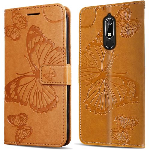 Coque Pour Nokia 5.1, Papillon Imprimé Housse En Cuir Pu Magnétique Portefeuille, Étui À Rabat Pour Nokia 5.1, Jaune