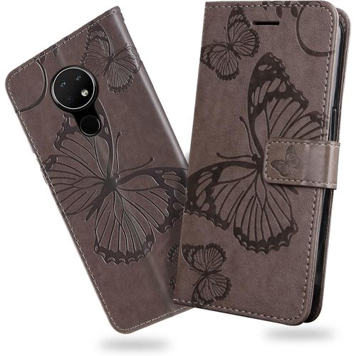Coque Pour Nokia 7.2 / Nokia 6.2, Papillon Imprimé Housse En Cuir Pu Magnétique Portefeuille, Étui À Rabat Pour Nokia 7.2 / Nokia 6.2, Gris