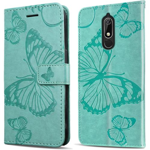 Coque Pour Nokia 5.1, Papillon Imprimé Housse En Cuir Pu Magnétique Portefeuille, Étui À Rabat Pour Nokia 5.1, Vert