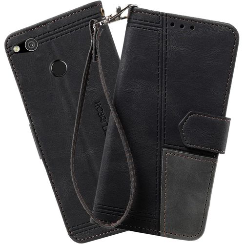 Coque Pour Huawei P8 Lite 2017, Portefeuille Housse En Cuir Pu Pour Huawei P8 Lite 2017 / P9 Lite 2017 / Honor 8 Lite, Magnétique Antichoc Flip Coque, Noir