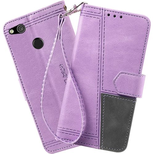 Coque Pour Huawei P8 Lite 2017, Portefeuille Housse En Cuir Pu Pour Huawei P8 Lite 2017 / P9 Lite 2017 / Honor 8 Lite, Magnétique Antichoc Flip Coque, Violet