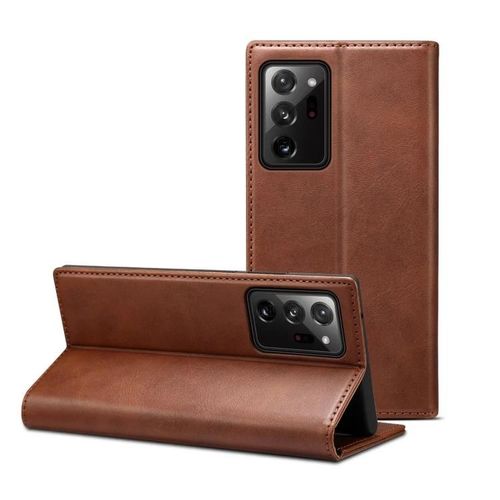 Étui En Cuir Samsung Galaxy Note20 Ultra-Texture De Veau À Rabrou,Marron