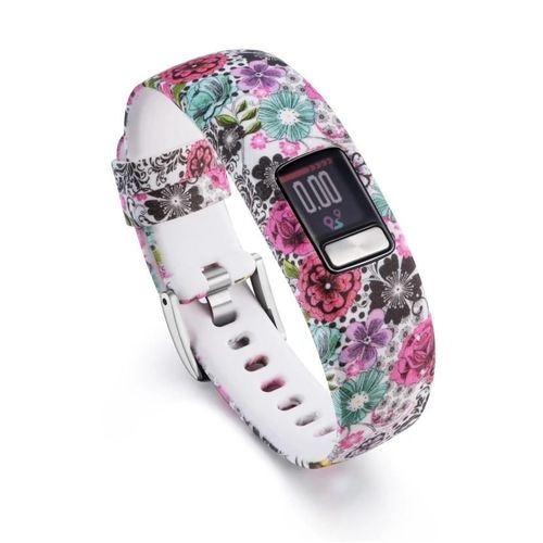 Bracelet De Montre En Silicone Garmin Vivofit 4-Blanc Brillant Avec Motif De Fleur Stick Flower