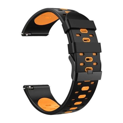Huawei Watch Gt 3 Band-22mm Silicone Bicolore Avec Trois Rangées De Trous Noir Orange