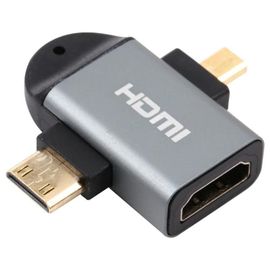 Adaptateur Mini HDMI-2 en 1 mâle vers femelle Tête plaquée Or par