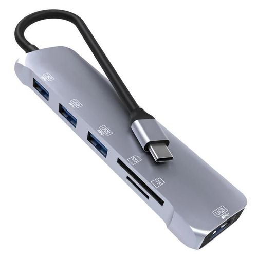 Lecteur de carte USB-C-Adaptateur 6-en-1 avec 4 ports USB et emplacements SD/TF-