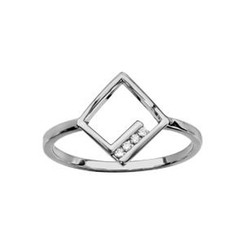 Bague Argent Rhodié Carré Ajouré Oxydes Blancs Sertis