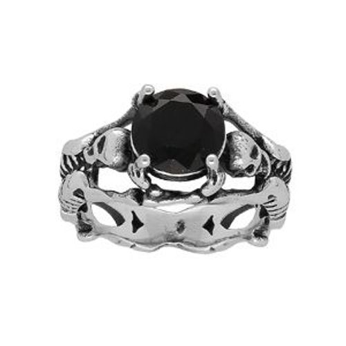 Bague Acier Tête De Mort Et Squelette Oxyde Noir