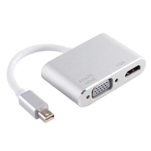 Adaptateur Mini DisplayPort vers VGA et HDMI-4Kx2K,2 en 1,