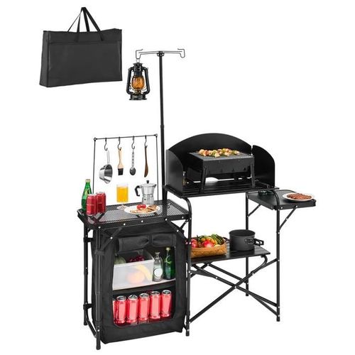 Cuisine De Camping Portable En Aluminium-Vevor-Table De Camping En Plein Air-Avec Placard De Rangement-Noir