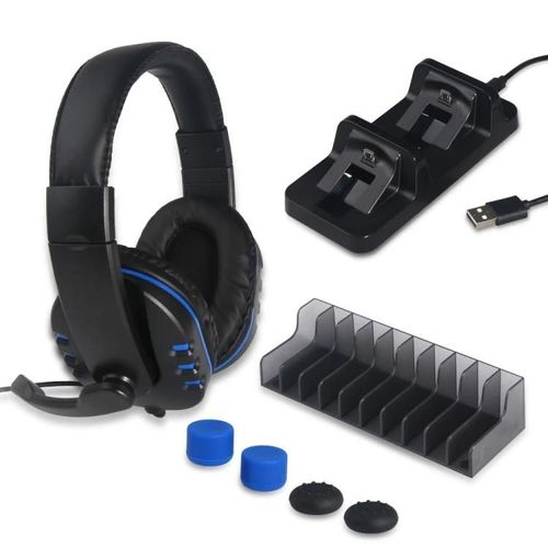 Ps4 Game Pack-Support De Chargeur 5 En 1,Casque Et Capuchon En Silicone-