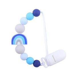 Baby Anti-Chute Chaîne Attache-Tétine Silicone Perles Arc-En-Ciel Mannequin Porte-Tétine Bleu