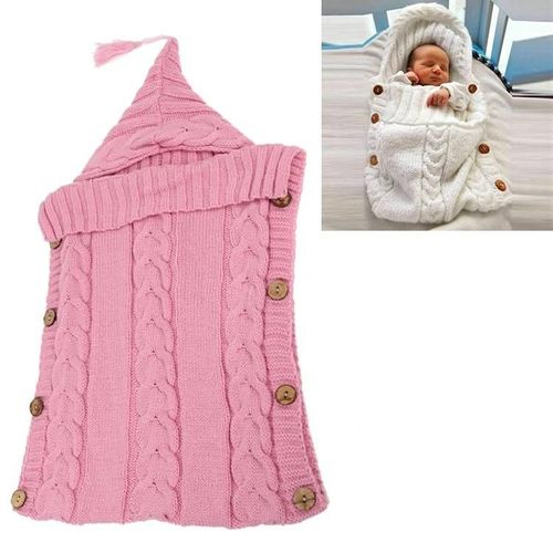 Gigoteuse Enfant À Capuche-Pull Rose Avec Bonnet À Pompon Et Boutons En Bois Rose