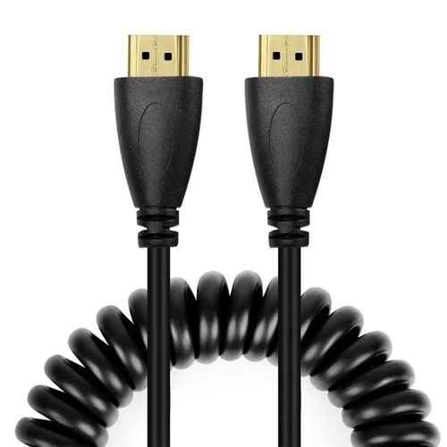 Câble HDMI spiralé-19 broches mâle à mâle,3D/Ethernet,60cm,plaqué or