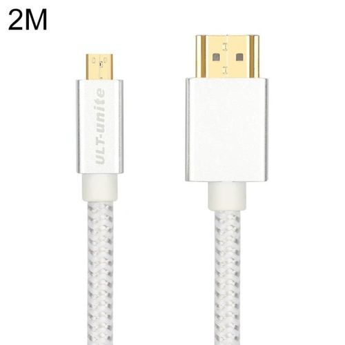 Câble HDMI-Plaqué Or Mâle vers Micro HDMI,2m Nylon Tressé-Argent
