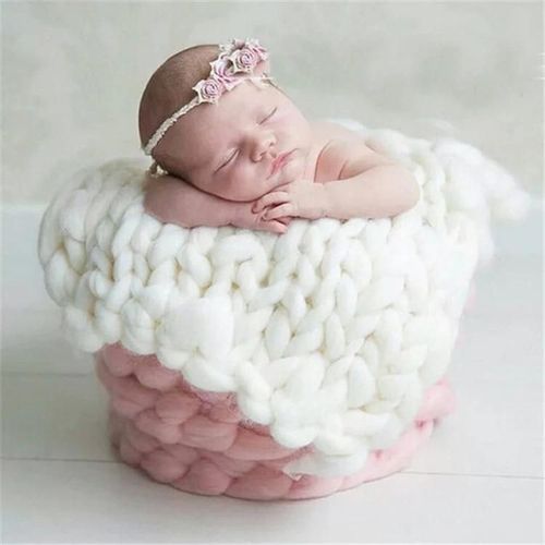 Couverture Pour Bébé En Laine Tricotée-Chunky Knit Nouveau-Né Photographie Prop 50x50cm