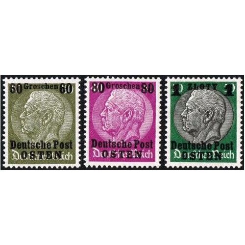 Pologne, Occupation Allemande, Gouvernement General 1939, Beaux Timbres Neufs* Yvert 26 27 28, Maréchal Hindenburg Surchargés "Deutsche Post Osten" Et Nouvelle Valeur En Monnaie Polonaise.