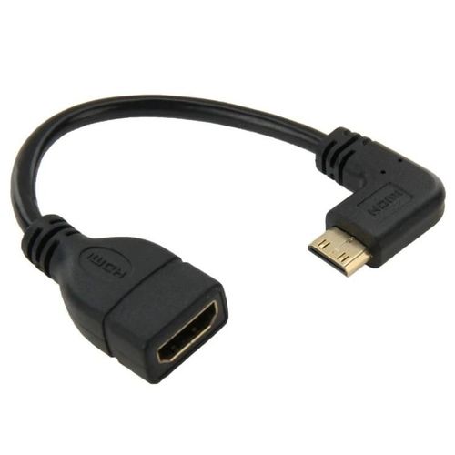 Câble mini HDMI-16cm plaqué or,mâle vers 19 broches femelle,angle 90°