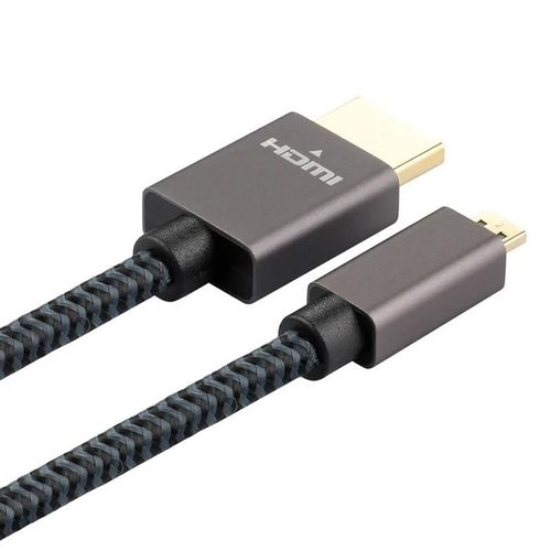 Câble HDMI-Plaqué Or Mâle vers Micro HDMI,1,2m Nylon Tressé,Noir Noir