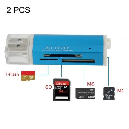 Lecteur de carte mémoire USB 2.0-2 PCS multiformat pour Micro SD,SDHC,TF,M2,MMC,MS PRO DUO-