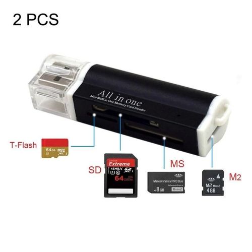 Lecteur de carte mémoire USB 2.0-2 PCS multiformat pour Micro SD,SDHC,M2,MMC,MS PRO DUO-