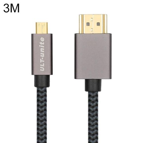 Câble HDMI-Mâle plaqué or vers Micro HDMI,3m Nylon tressé-