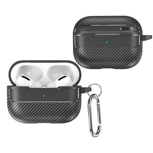 Coque AirPods Pro-Texture en fibre de carbone,protection anti-chute,noir