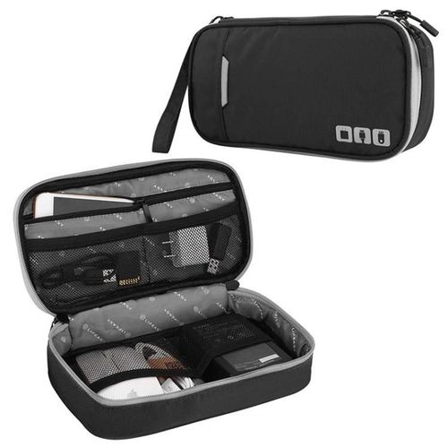 Sac de rangement pour chargeur d'écouteurs multifonctionnel-Bloc d'alimentation portable,taille S 24x12x5cm,noir noir