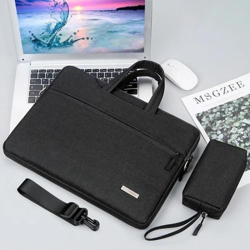 Sac à main pour ordinateur portable-Sac intérieur noir de 12 pouces avec bandoulière noir