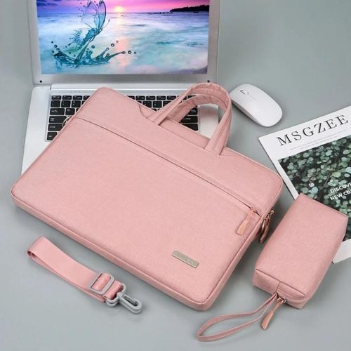 Sac à main pour ordinateur portable-Sac intérieur rose de 12 pouces avec bandoulière rose