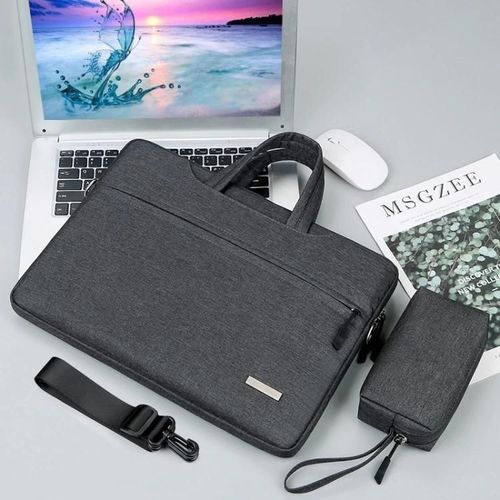 Sac à main pour ordinateur portable-Sac intérieur gris foncé de 12 pouces avec bandoulière gris foncé