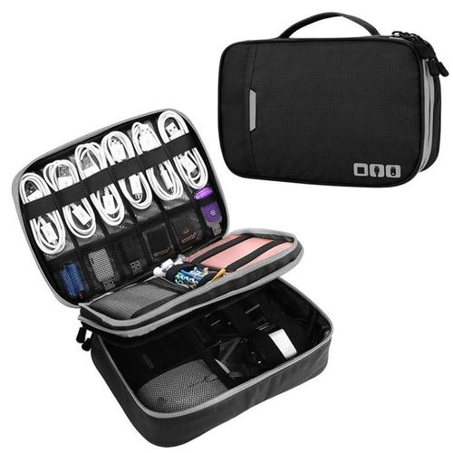 Sac de rangement pour chargeur de casque multifonctionnel-Bloc d'alimentation portable,taille L 25x18x7cm,noir noir