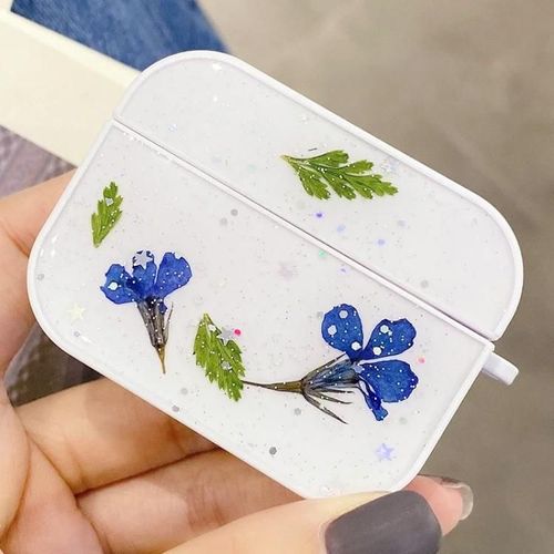 Coque AirPods Pro-Motif Fleurs de Gypsophile,Housse de Protection Bleu Foncé