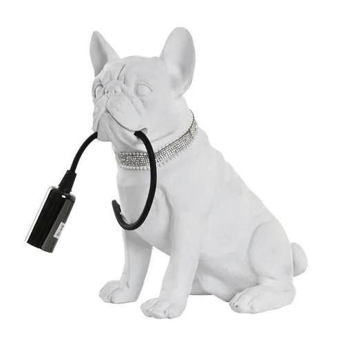 Lampe De Table Bouledogue Blanc Décoration D'intérieur Collection Chien De 29cm