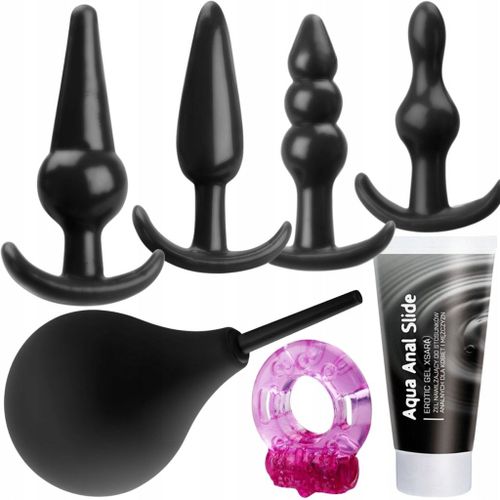 Coffret Anal - 4 Plugs Anaux + Poire À Lavement + Anneau + Gel Anal